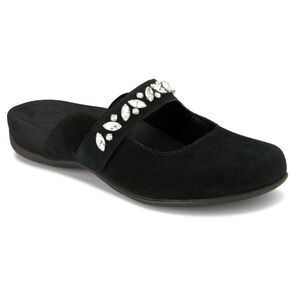 Vionic Shoes Jenelle Clogs Black Suede Mary Jane Mule Slip On Rhinestone Size 6